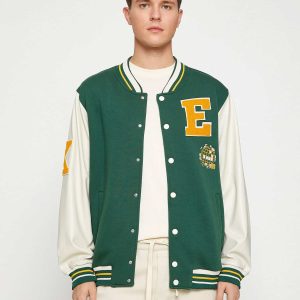 College Jacket Bomber Collar Embroidered Detailed Snap Buttons Pocket