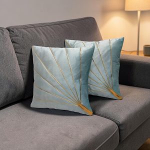 Home Velvet Cushion Cover with Golden Stripes, Aqua Pack of 5, 16x16 to 26x26 Inch (Aqua, 16x16in)
